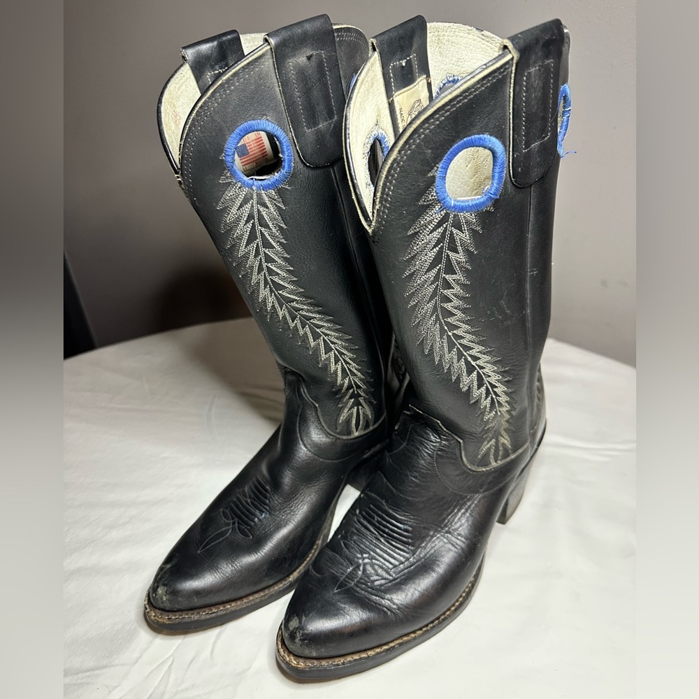 Black and Blue Cowboy Boots with Decorative Stitching